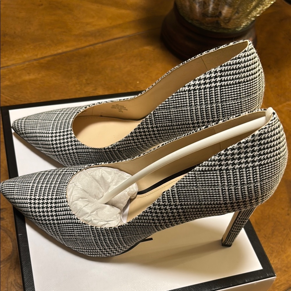Nine West Black and White Heels with Rosette Detail